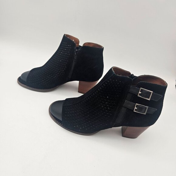 Vionic Chryssa Black Suede Peep Toe Ankle Boot Booties Womens Sz 9.5 NEW - Picture 2 of 8